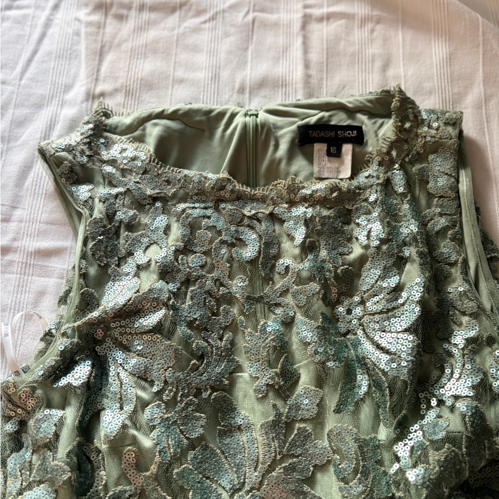 Tadashi Shoji Sage Green Lace Maxi Dress with Sash - Picture 5 of 7